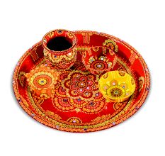 Handicraft Stainless Steel Pooja Thali - Set of 5